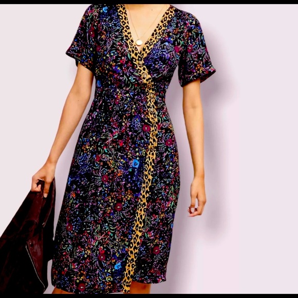 Anthropologie Leopard Floral Wrap Dress - Picture 6 of 12